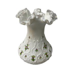 Vintage Fenton Silver Crest Spanish Lace Hand Painted Artist Violets Signed